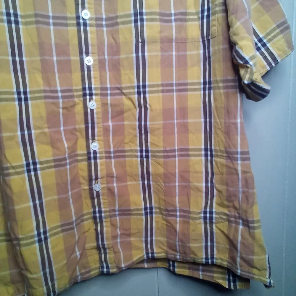 Enyce Button Up Shirt 3XL Short Sleeve Plaid Brown Yellow